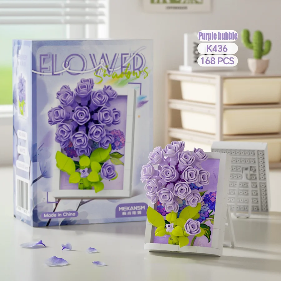 Klocki konstrukcyjne ramka na zdjęcia kwiaty. Czerwona róża, goździk, tulipan. Ramka na zdjęcia klocki konstrukcyjne kwiat dekoracja na biurko