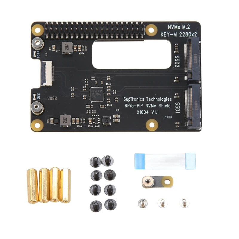 X1004 For Raspberry Pi 5 PCIE To M.2 NVME Dual SSD Expansion Board Double 2280 Black PCB NOT Support BOOT From NVME SSD