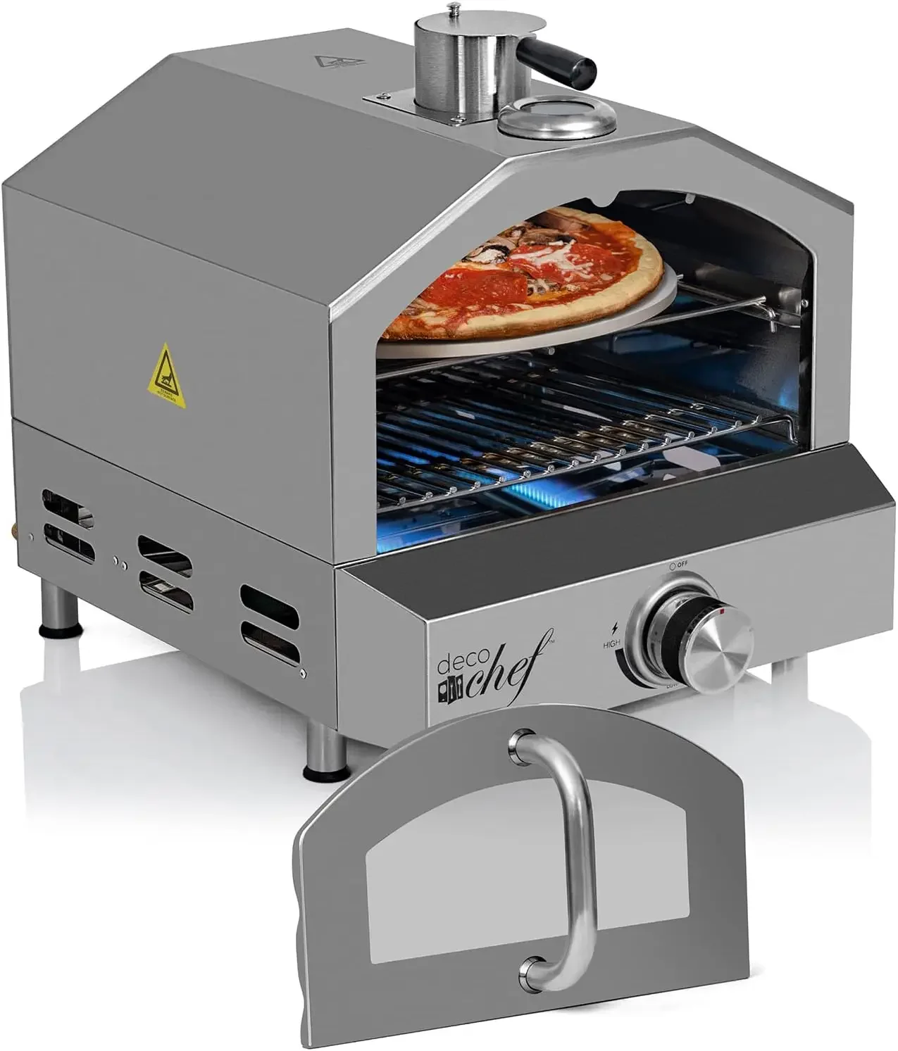 

Deco Chef Propane Gas Outdoor Pizza Oven and Grill, includes Peel, Stone, Grill Rack, and Built-in Thermometer, Stainless Steel