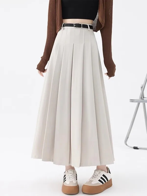 

Bla Suit A-Line Skirt Women's Spring Autumn Winter High Waist Drapey Slimming Midi Pleated Skirt Faionable Ciwalk