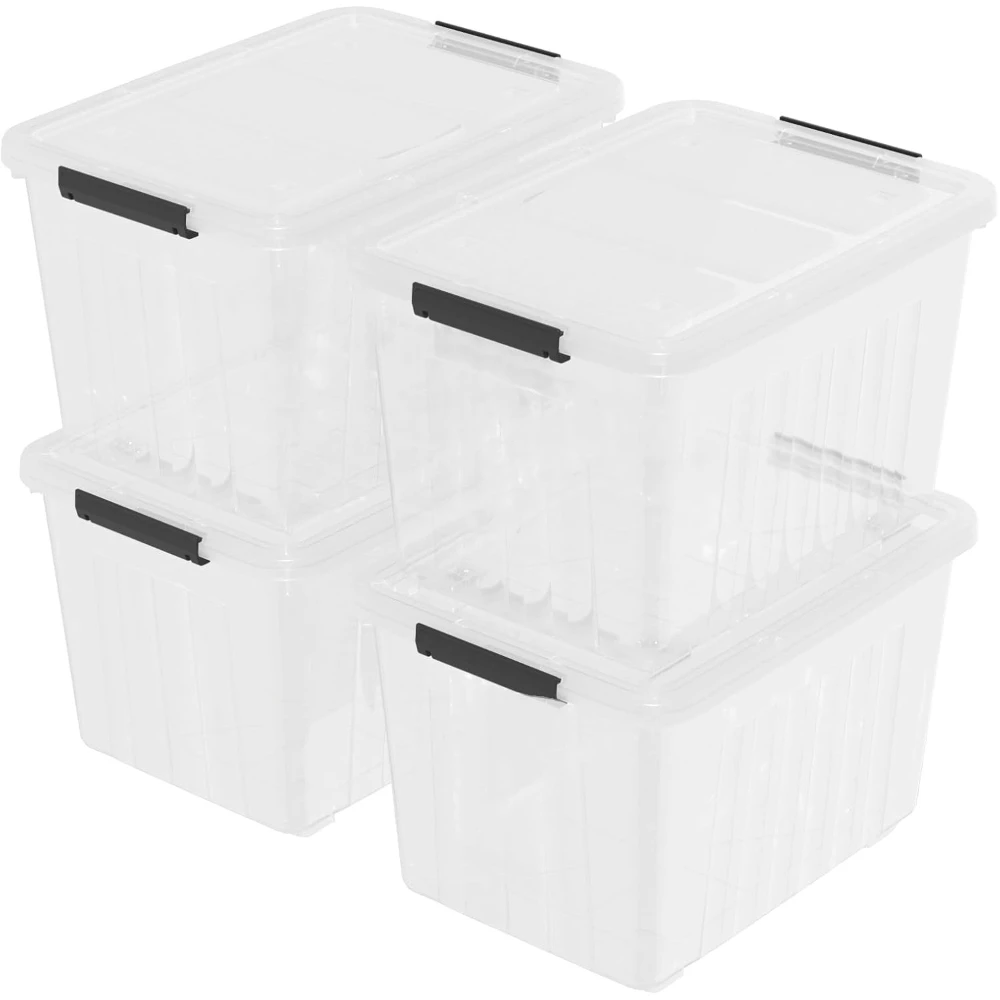 

70 Quart Clear Storage Bins with Lids & Wheels, 4-Pack Plastic Storage Containers