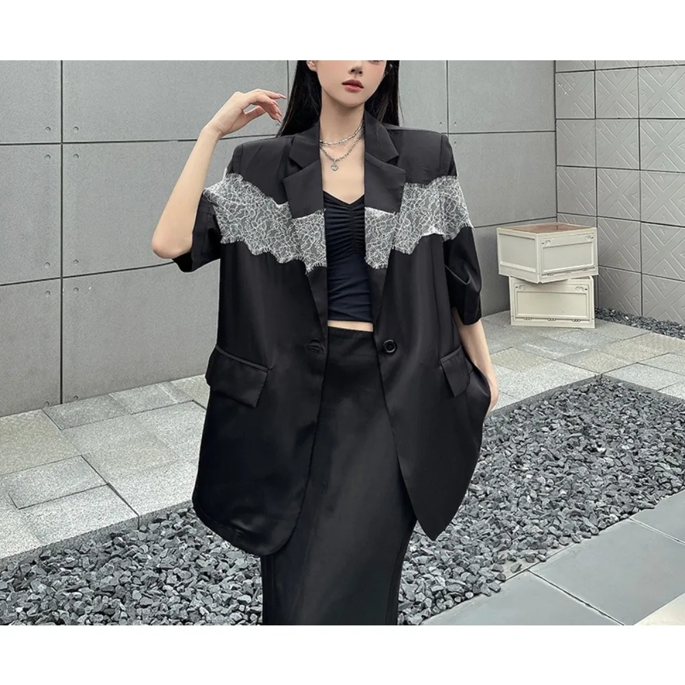 TWOTWINSTYLE Hit Kleur Losse Casual Blazers voor Vrouwen Revers Lange Mouw Temperament Minimalistische Jas Vrouwelijke Mode