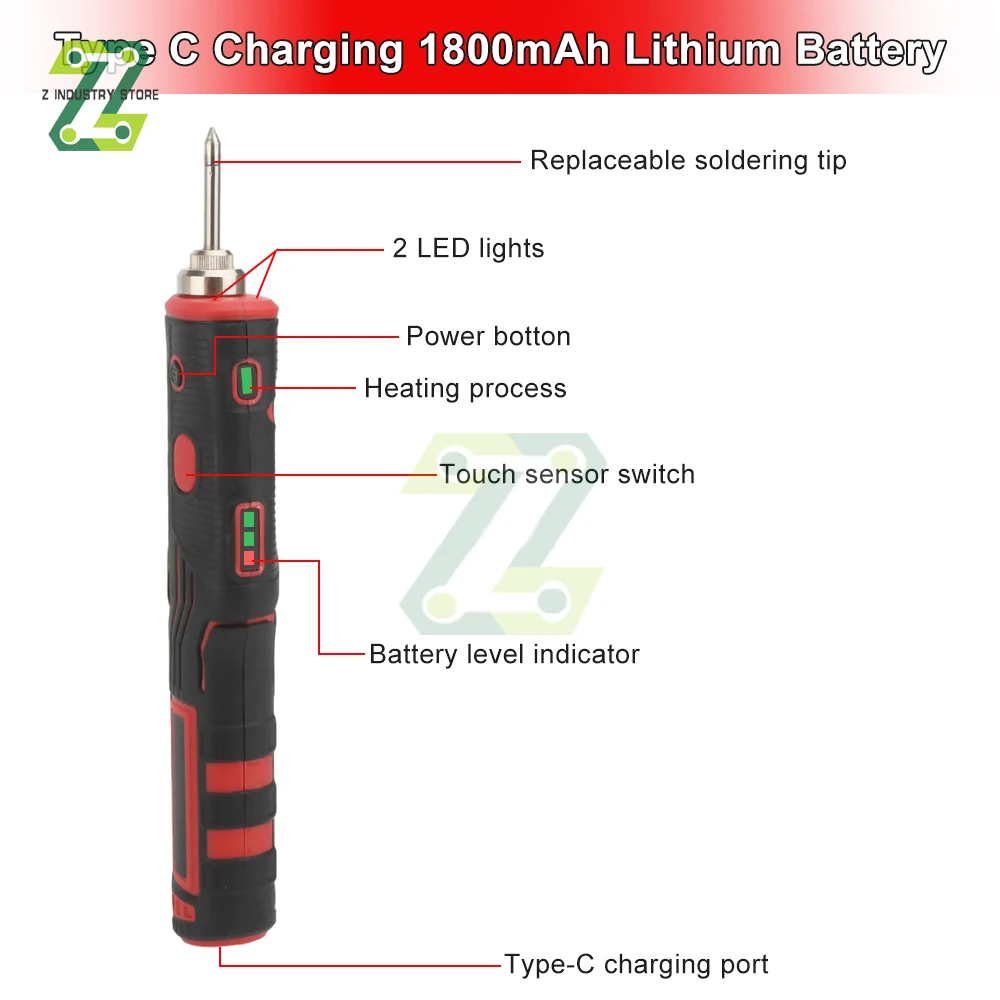 Cordless Electric Soldering Iron Kit 480℃ 1800mAh Rechargeable Soldering Tool Professional Portable Welding Tool