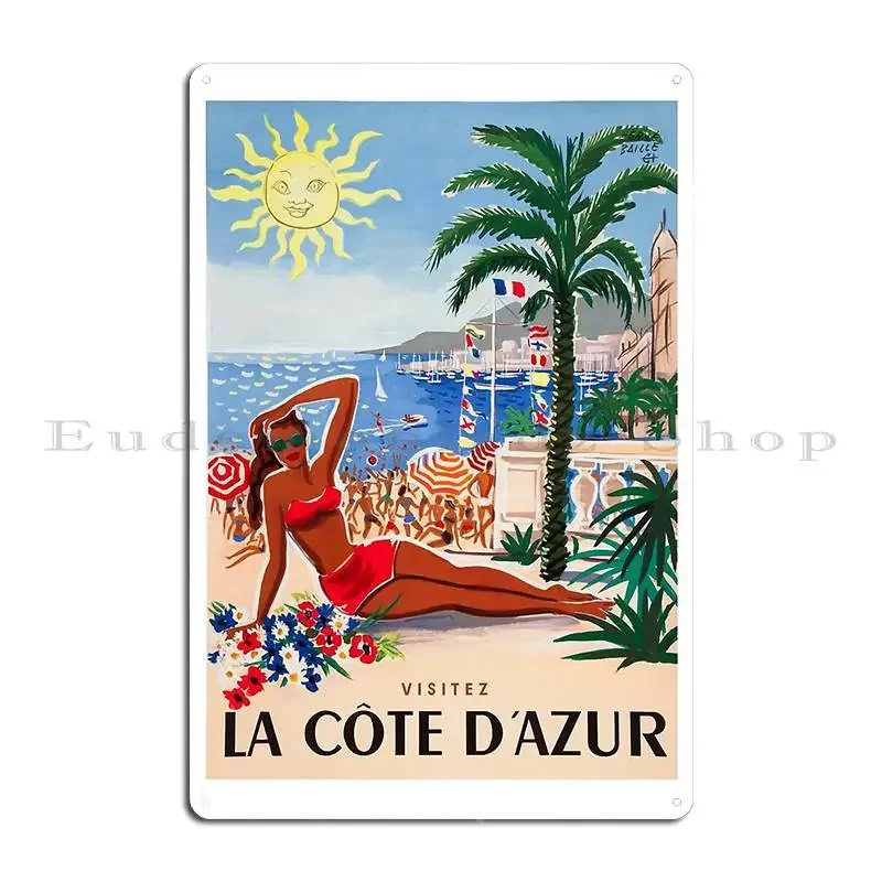 1955 France Visit La Cote D Azur Travel Poster Metal Sign Designer Garage Mural Wall Decor Wall Mural Tin Sign Poster