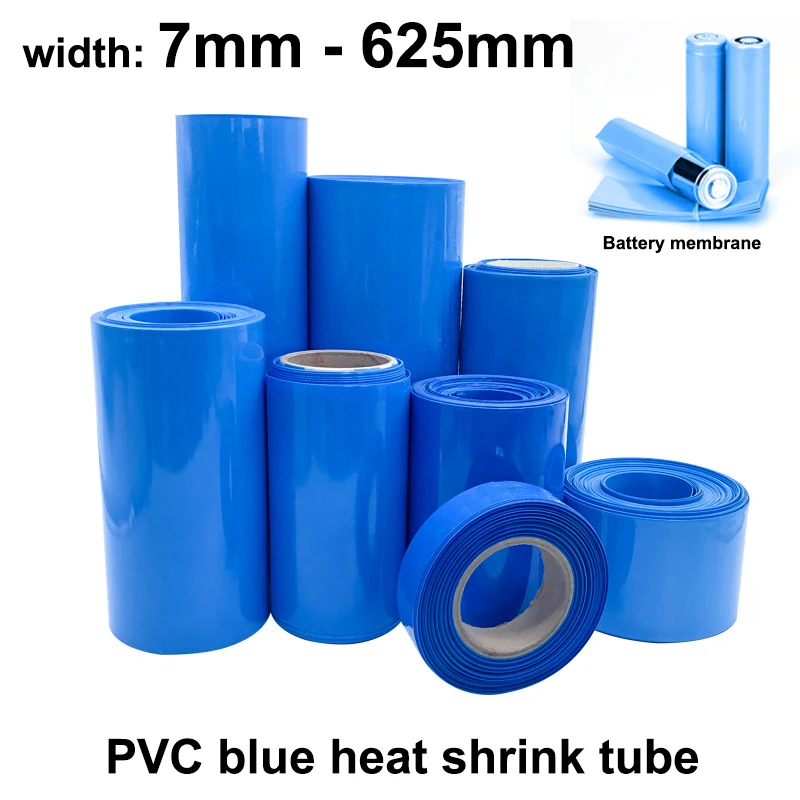 

1 Meter Width 7mm-625mm Blue 18650 Lipo Battery Membrane PVC Heat Shrink Tube Pack Insulated Film Wrap lithium Case Cable Sleeve