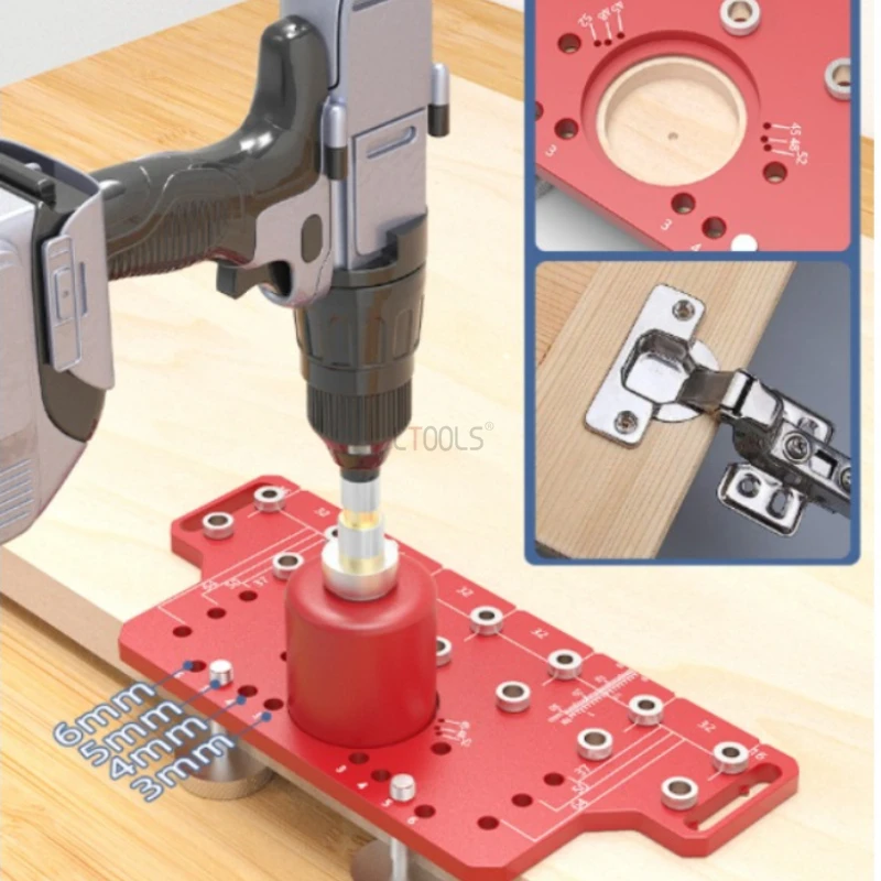 

Hinge Drilling Locator Straight Hole Drilling Template Handle Pitch Punch Hole Locator Kit Woodworking Drilling Guide Fixture