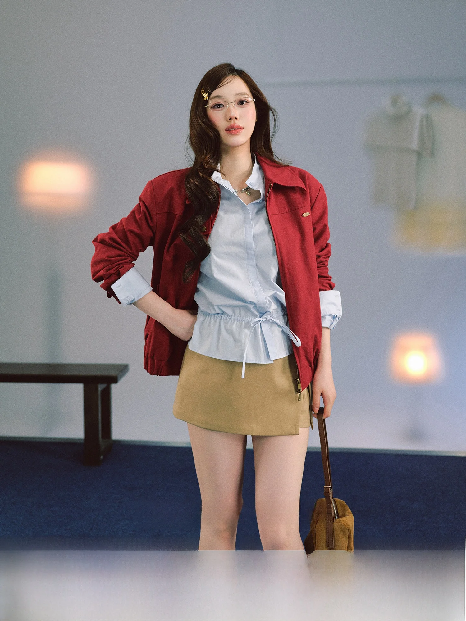 

Женская куртка LaluneDuCiel из чистого хлопка с подплечниками, весенняя модная модель, простой фасон, серия Miu, пальто с длинными рукавами на молнии