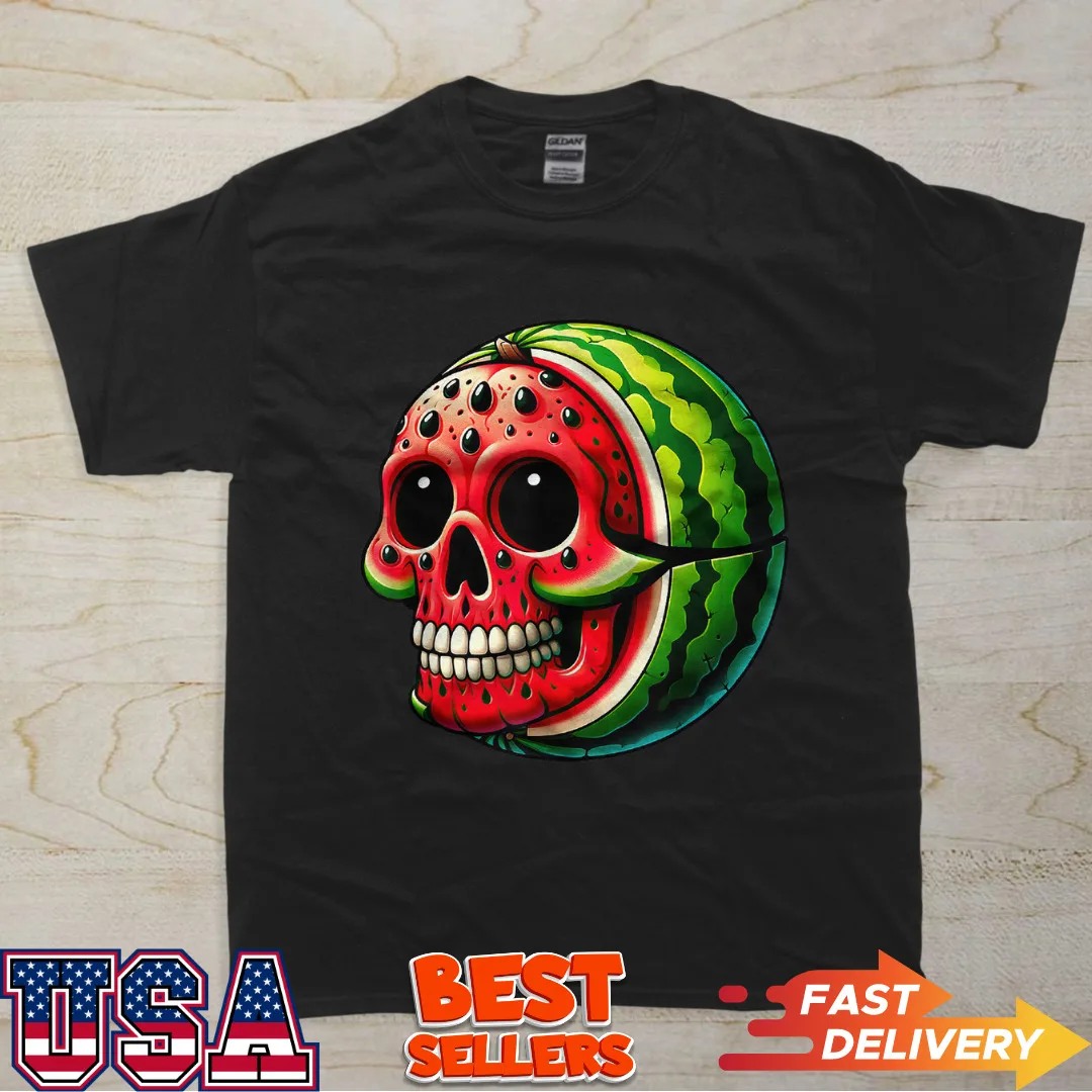 

Funny Watermelon Skull Summer Tropical Fruit Lovers T-Shirt