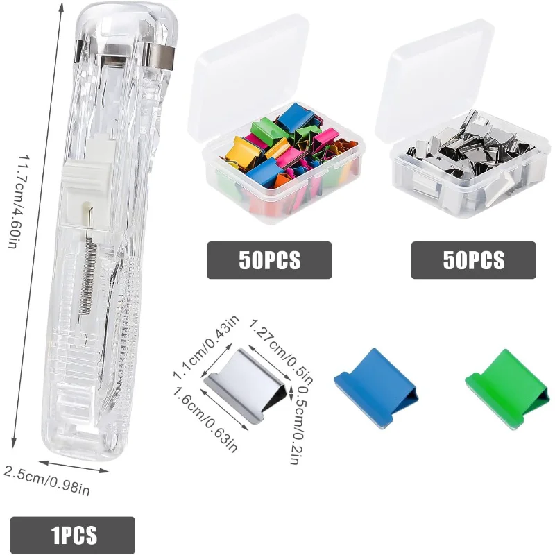 Staple Metal Clip Push Hand Paper Clipper with Refill Fixing Organizing Stapler Reusable Push Clamp for Document File