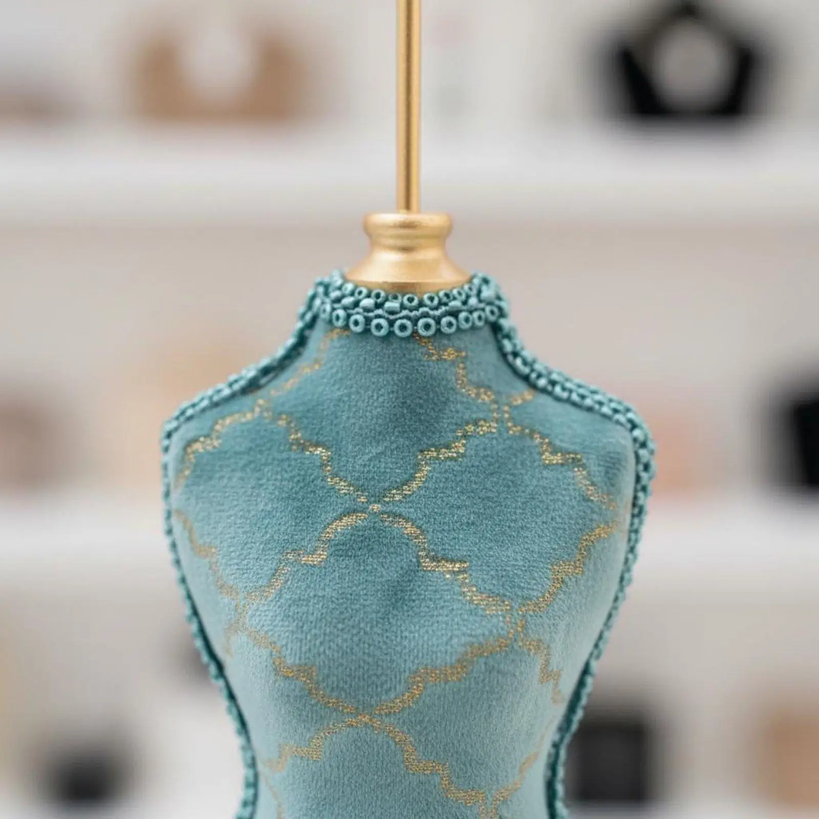 Mannequin Jewelry Display Stand Retro Peacock Blue Velvet Organizer Box for Shop Window and Bridal Gift