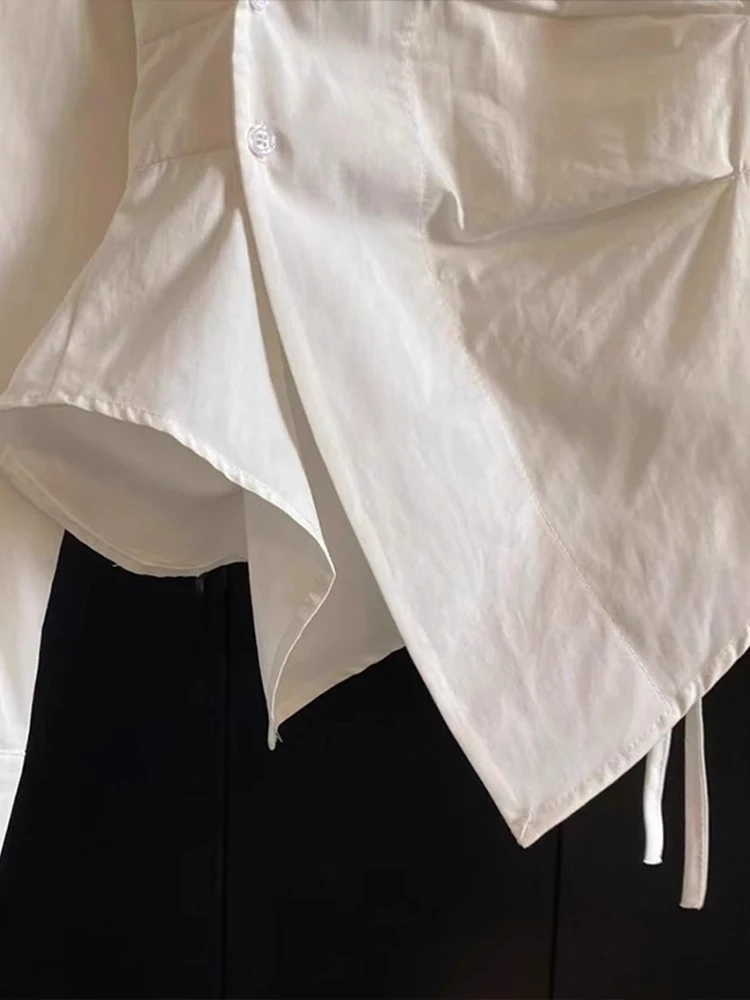 أبيض طويل Sve irt للنساء، تصميم غير متماثل لشد الخصر، النسخة الكورية، مقاس نحيف irt #4