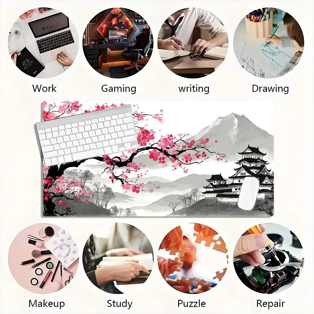 Japanese-style traditional-style cherry blossom Mount Fuji castle mouse pad - durable and wear-resistant office desk pad, gaming