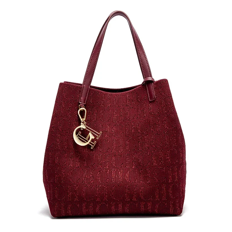 

CH Women's Handbag Large Capacity Women's Simple Daily Commute Versatile Solid Color Letter Printed Design Shoulder Bag
