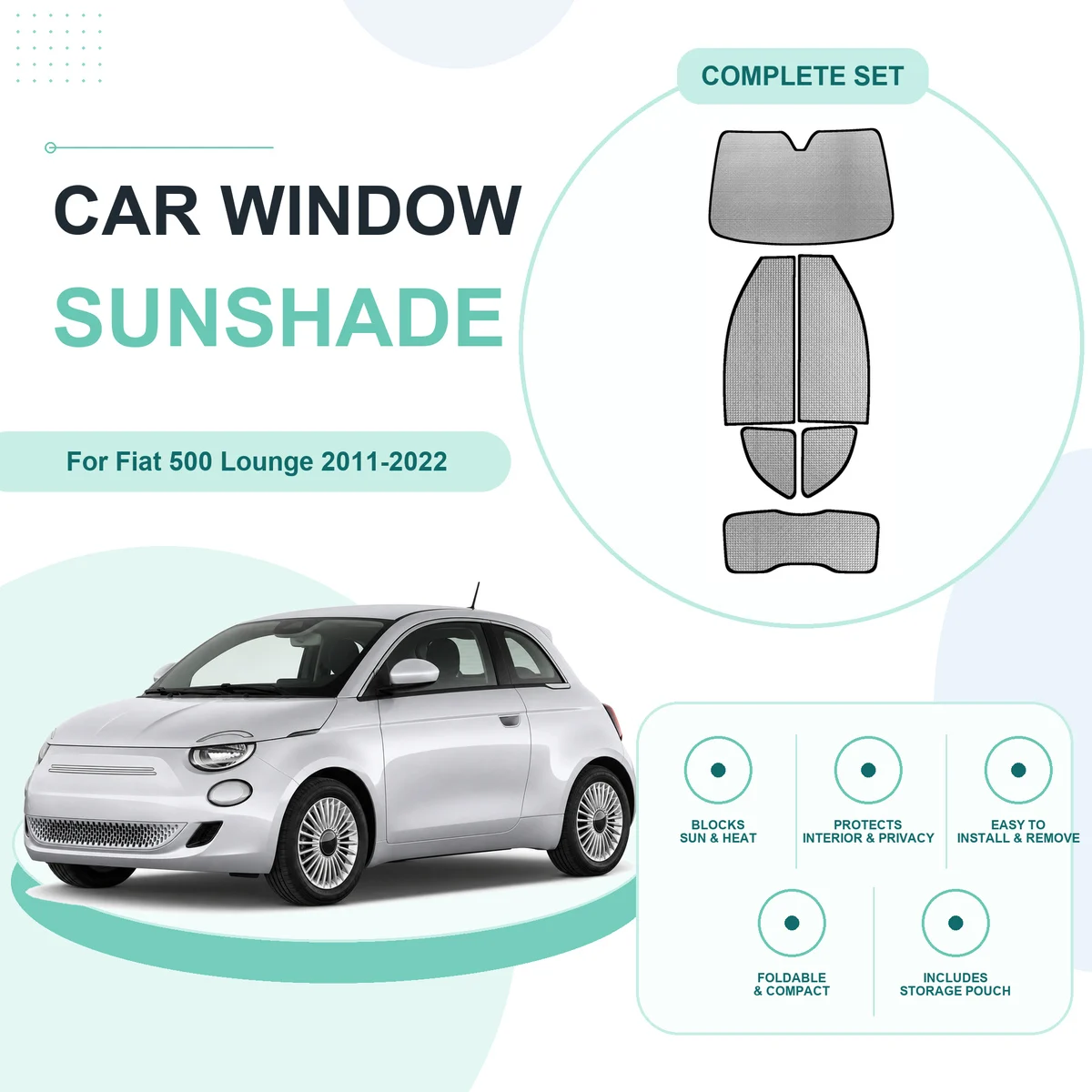 For Fiat 500 Lounge 2011-2022 Custom Full Set Window Sunshades Aluminum Foil Suction Cup Anti UV Privacy
