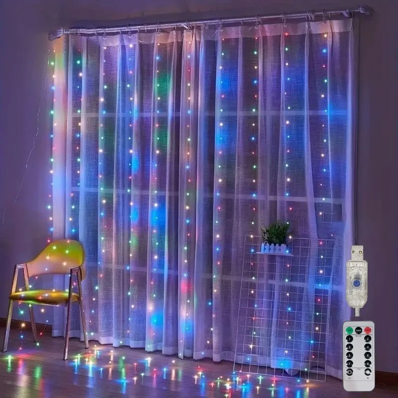 USB LED Garland Curtain Lights 8 Modes Remote Control String Light Decor for Wedding Christmas Home Bedroom New Year Party Lamp