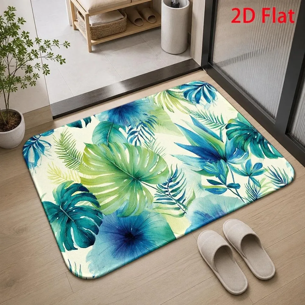 Watercolor Jungle Leaf Doormat Monstera Foliage Print Decorative Floor Mat Vibrant Tropical Rug for Indoor Front Door Home Use