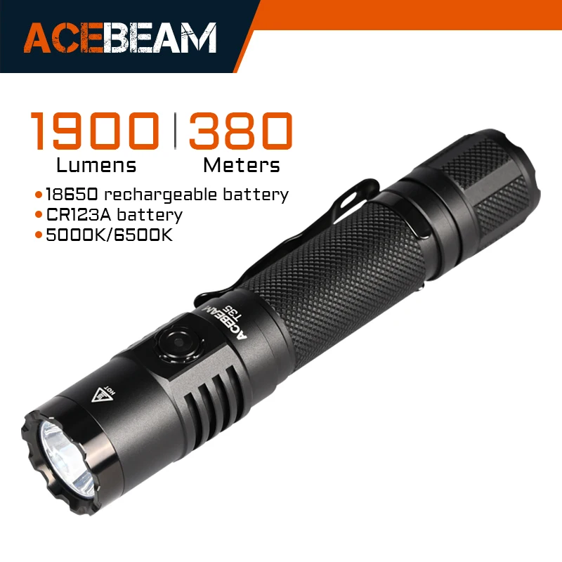 ACEBEAM T35 ขนาดกะทัดรัดยุทธวิธี EDC ไฟฉายระยะไกล 380 เมตร 1900 lumens ไฟฉายสําหรับตั้งแคมป์ฉุกเฉิน