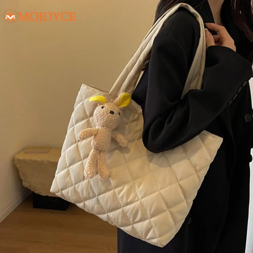 Ladies Soft Puffy Commuting Bag Diamond Quilted Armpit Bag Women's Bag with Pendant Large Capacity Tote Down Padded Shoulder Bag