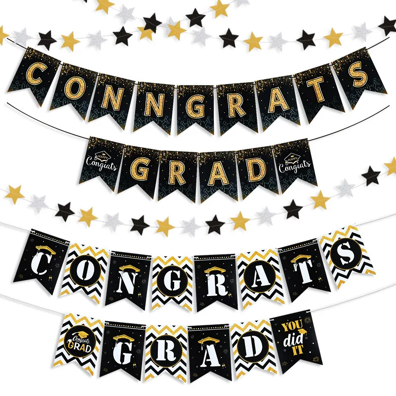 2025 Congrats Grad Banner Girlande Stern Papier Wimpelkette Set Abschlussfeier Dekoration Lieferungen Glückwunsch Girlande Flaggen Neu