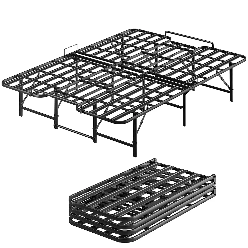 

14.2"" Foldable Bed Frame Full Size Portable Metal Platform Bed Frame With Tool Free Setup, Bla Collapsible Bedframe, No Box