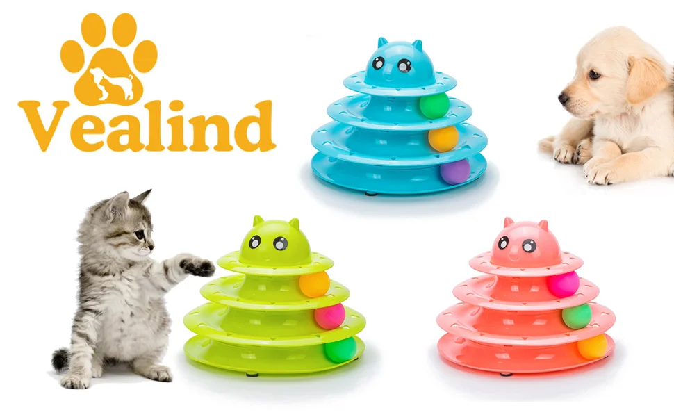 

Vealind Three Layer Rotary Table Cat Toy Trajectory Sliding Adds Fun Toys