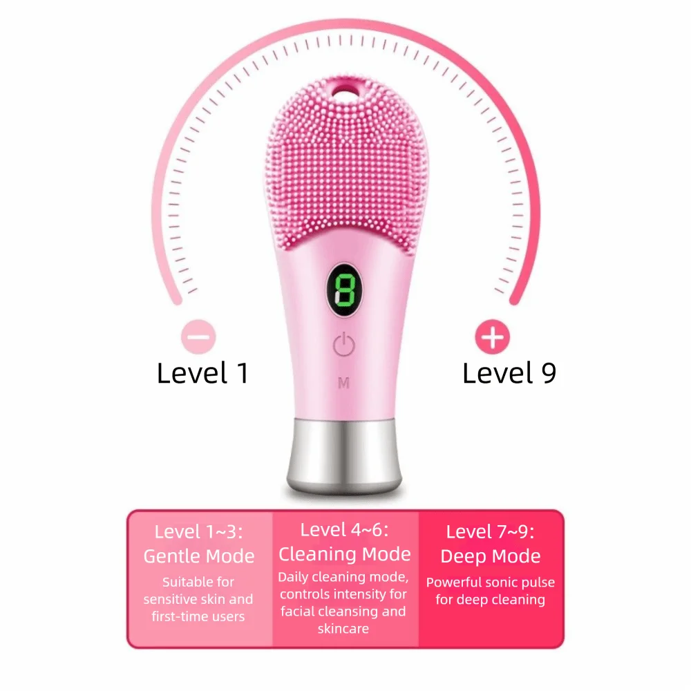 Scrubber elettrico ad ultrasuoni in silicone Vibrazione ad alta frequenza Scrubber sonico a 9 marce Spinning ricaricabile