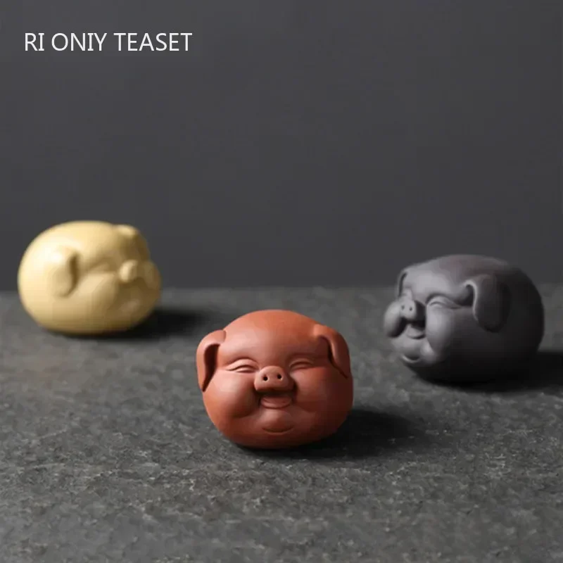 1 Pc Chinese Purple Clay Tea Pet Cute Pig Statue Tea Figurine Ornaments Handmade Sculpture Crafts Tea Set Decoration Accessories