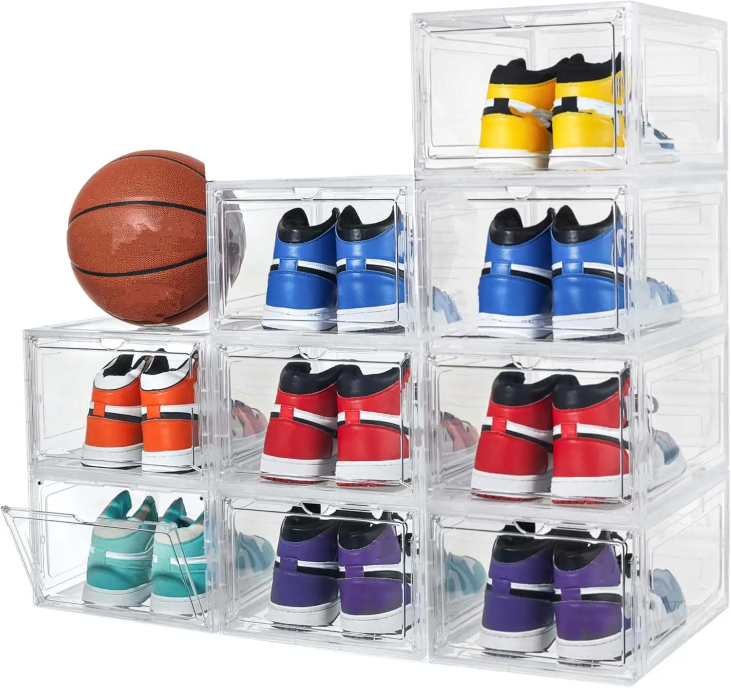 

Clear Stackable Shoe Boxes with Magnetic Door - 9 Pack Organizer for Sneakers Storage (X-Large)