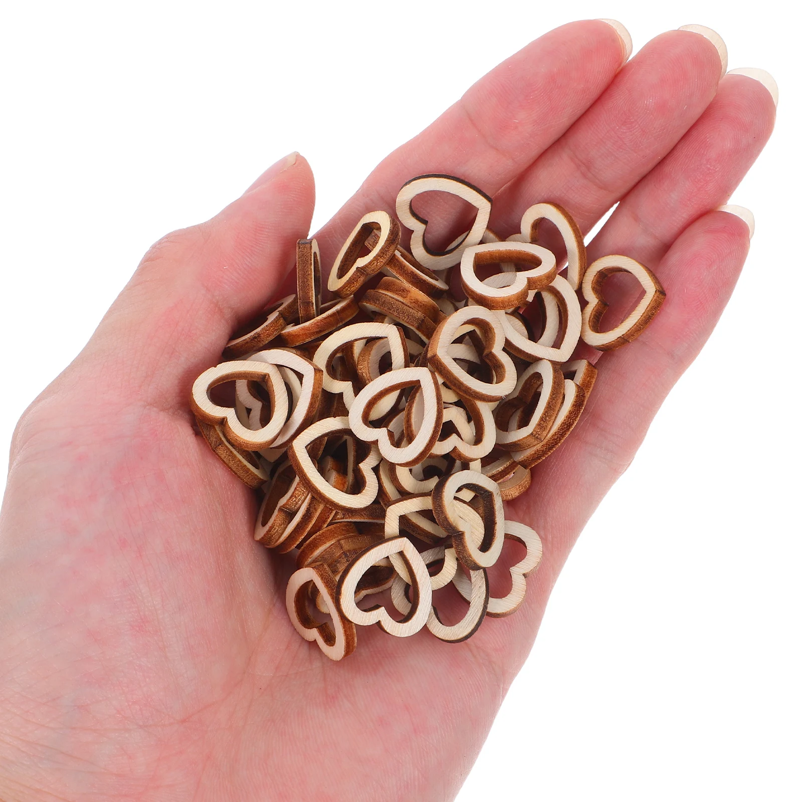 

300pcs Heart Shaped Wood Decor Wooden Heart Chips Hollow Sign Valentine Wedding Craft rustic wooden hearts heart shaped wood