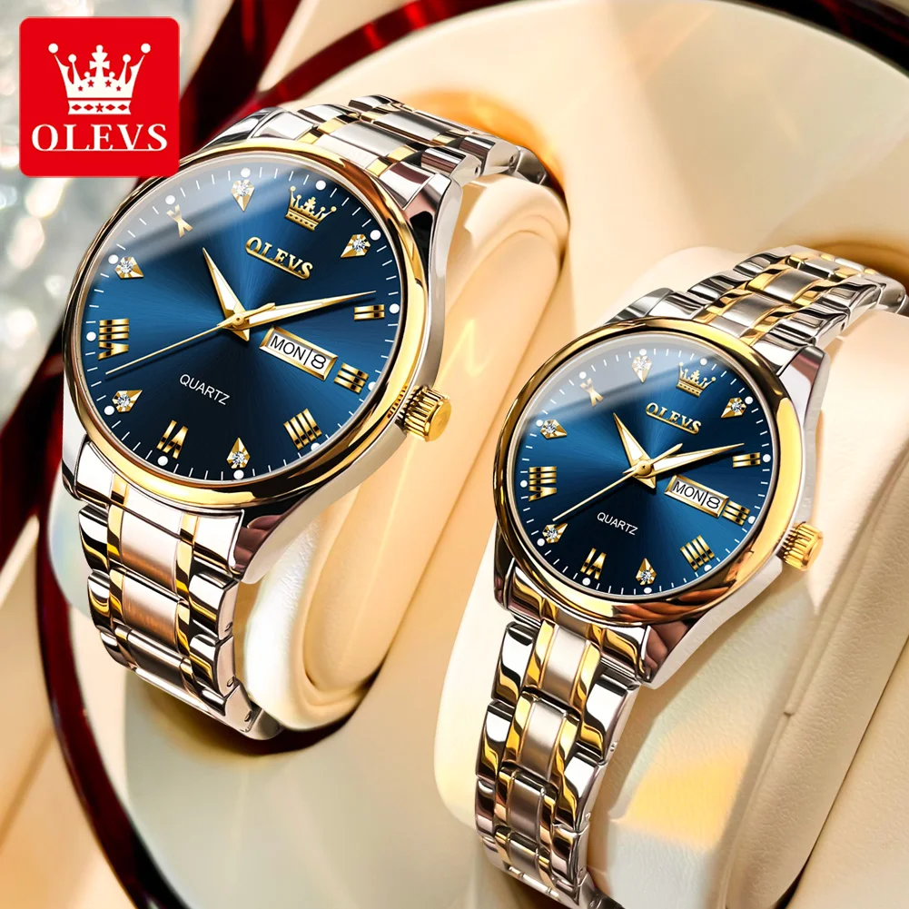 

OLEVS Couple Watch Top Brand Luxury Watch Fashion Original Quartz Watch Stainless Steel Waterproof Glow His/Her Couple Watch