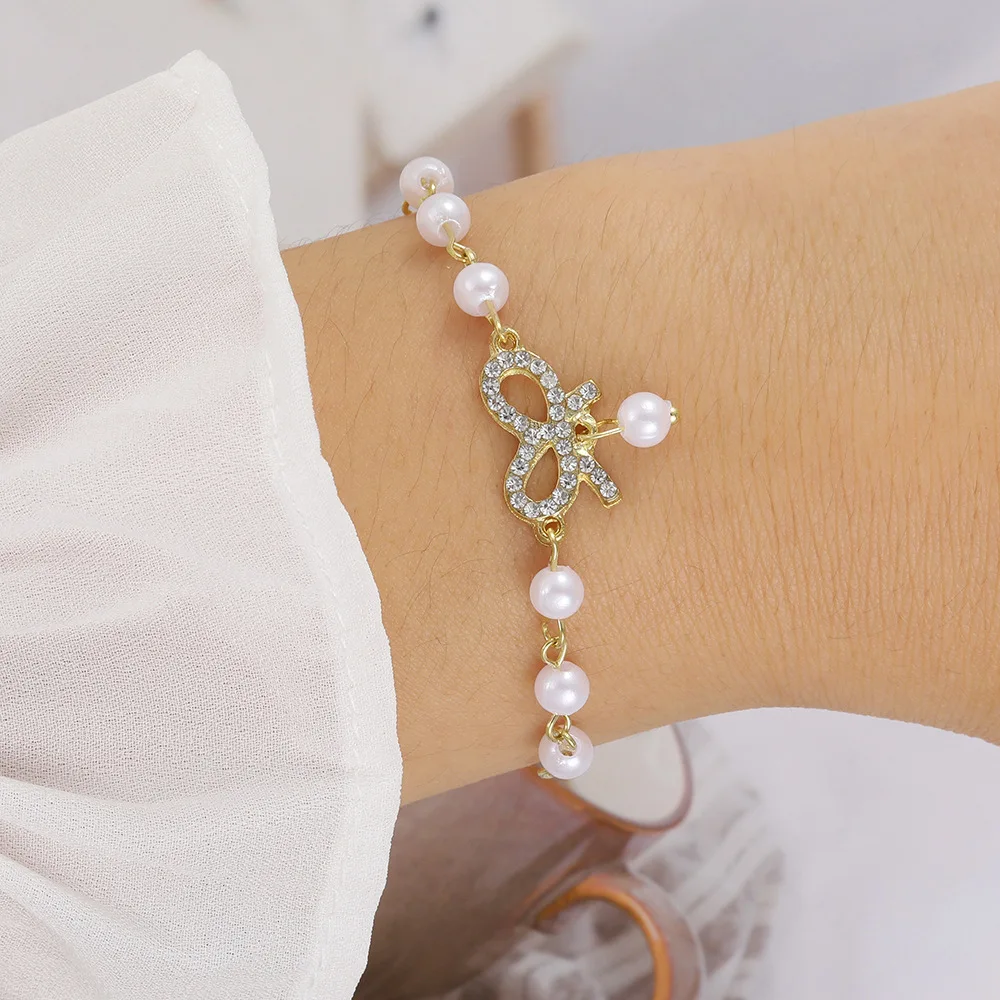 1Pcs Hot Selling Multi Style Diamond Studded Pearl Bow Bracelet Rose Bracelet Ladies' Fresh Light Luxury Temperament Bracelet