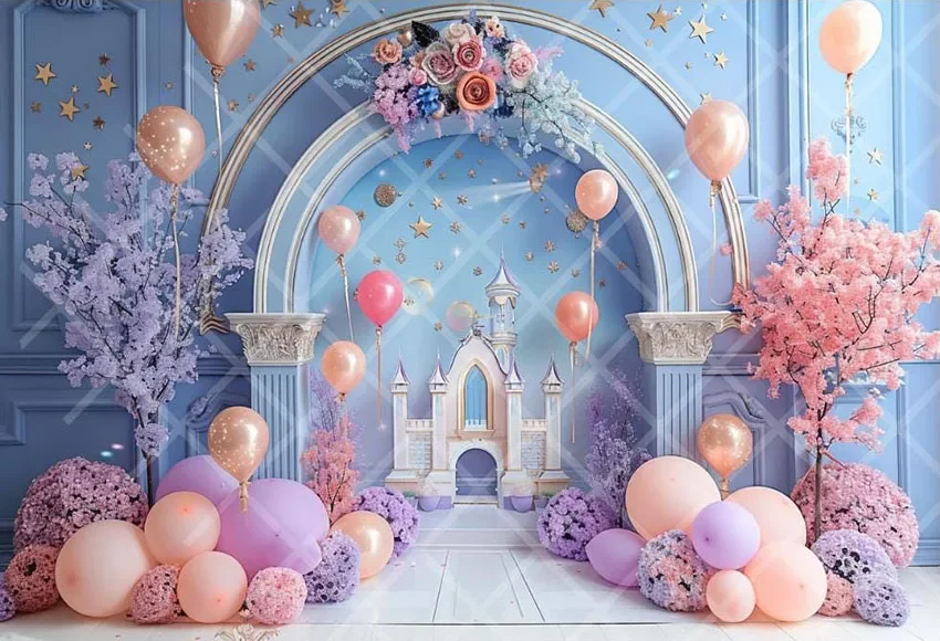 Mehofond التصوير خلفية حكاية القلعة الزهور بالون الفتيات كعكة عيد ميلاد سحق صورة ديكور خلفية استوديو الصور