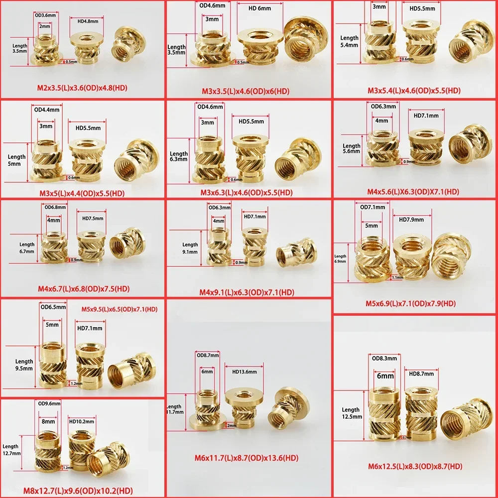 M2 M2.5 M3 M4 M5 M6 M8 Flange Insert Nut Brass Metric Threaded Nutsert Hot Melt Heating Embedded Injection 3D Printer Insertnut