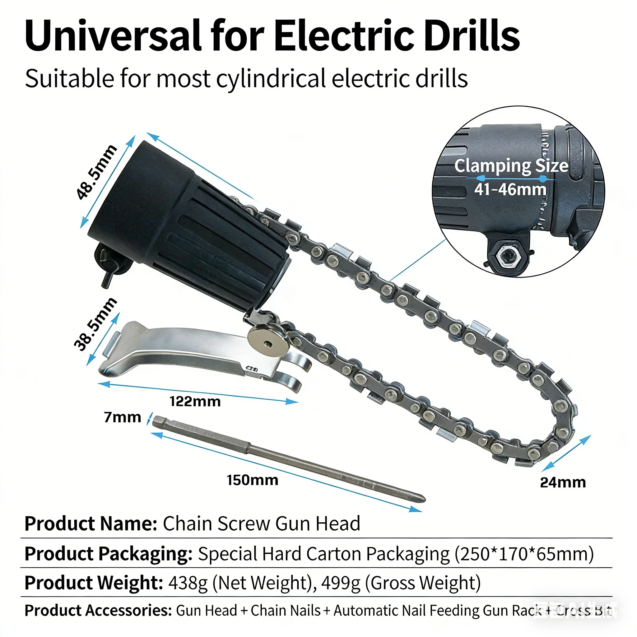 Automatic feed electric tool parts and accessories: automatic screwdriver, chain nail gun adapter, carpenter's screwdriver