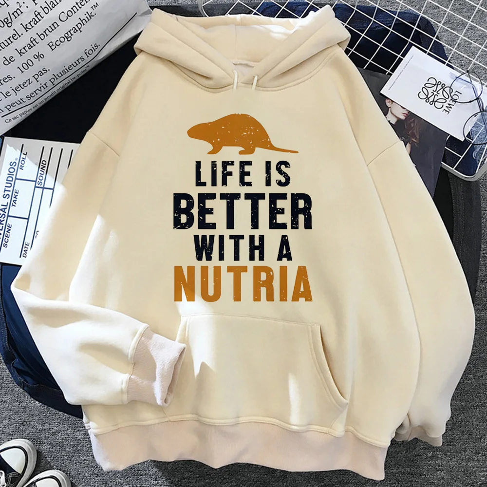 Nutria hoodie comfortable kawaii patterned youthful Japanese female sweatshirts printed design soft fabric harajuku graphic