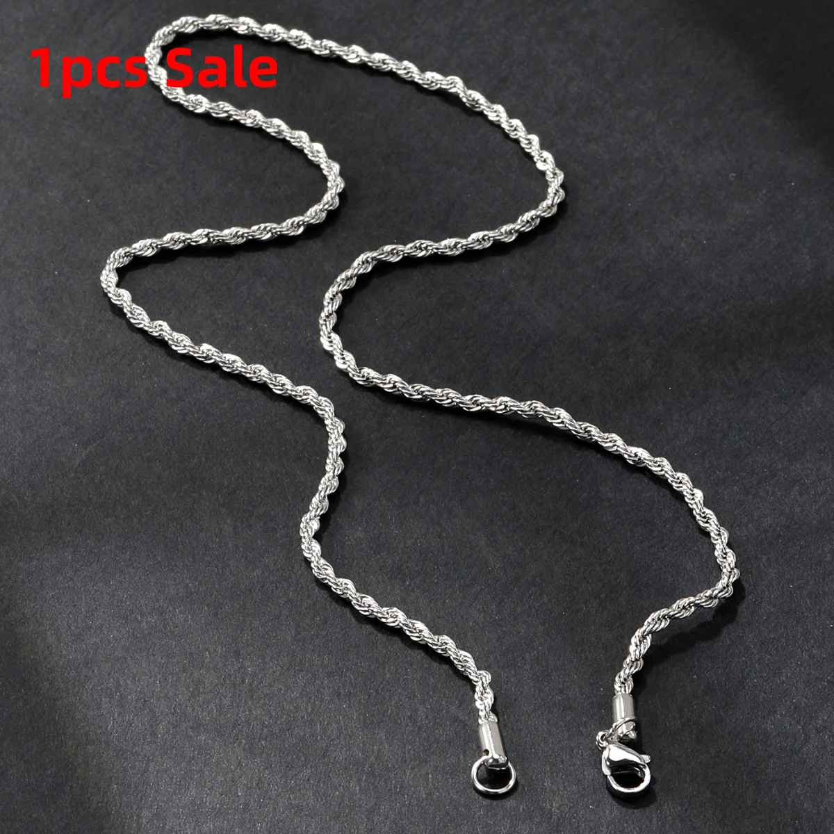 ASON 1pcs 2/3/4/5mm Classic Silver Color Rope Chains Necklace Stainless Steel Twist Chain Collier Jewelry Wholesale Accessories