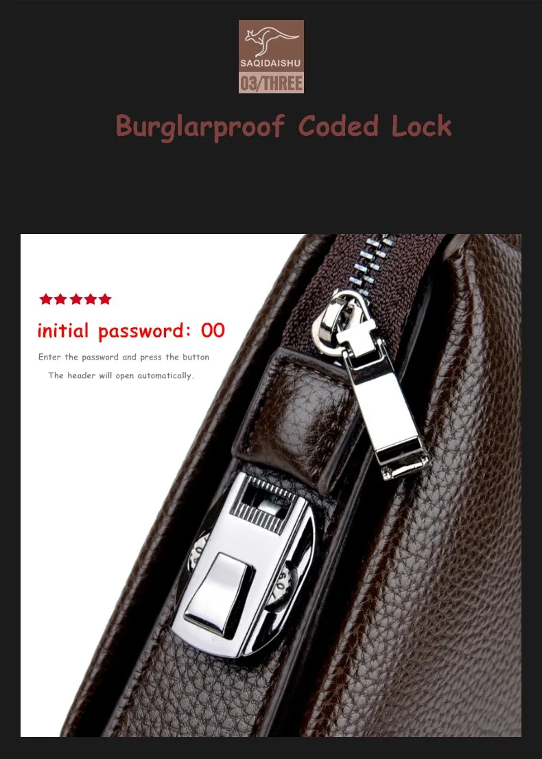 Men's PU Wallet Password Lock Anti-Theft Long Moneybag Clutch Handbag Business Black Brown