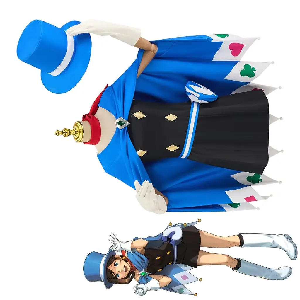 

Minuki Naruhodou Cosplay Game Ace Attorney Costume Women's Blue Cloak Magic Dress Hat Full Set Halloween Party Uniform Suit