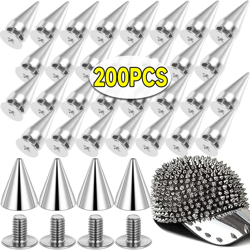 Chiodi a cono in metallo argentato, borchie a cono, rivetti punk per decorazioni fai da te in pelle, borse, scarpe, accessori per abbigliamento