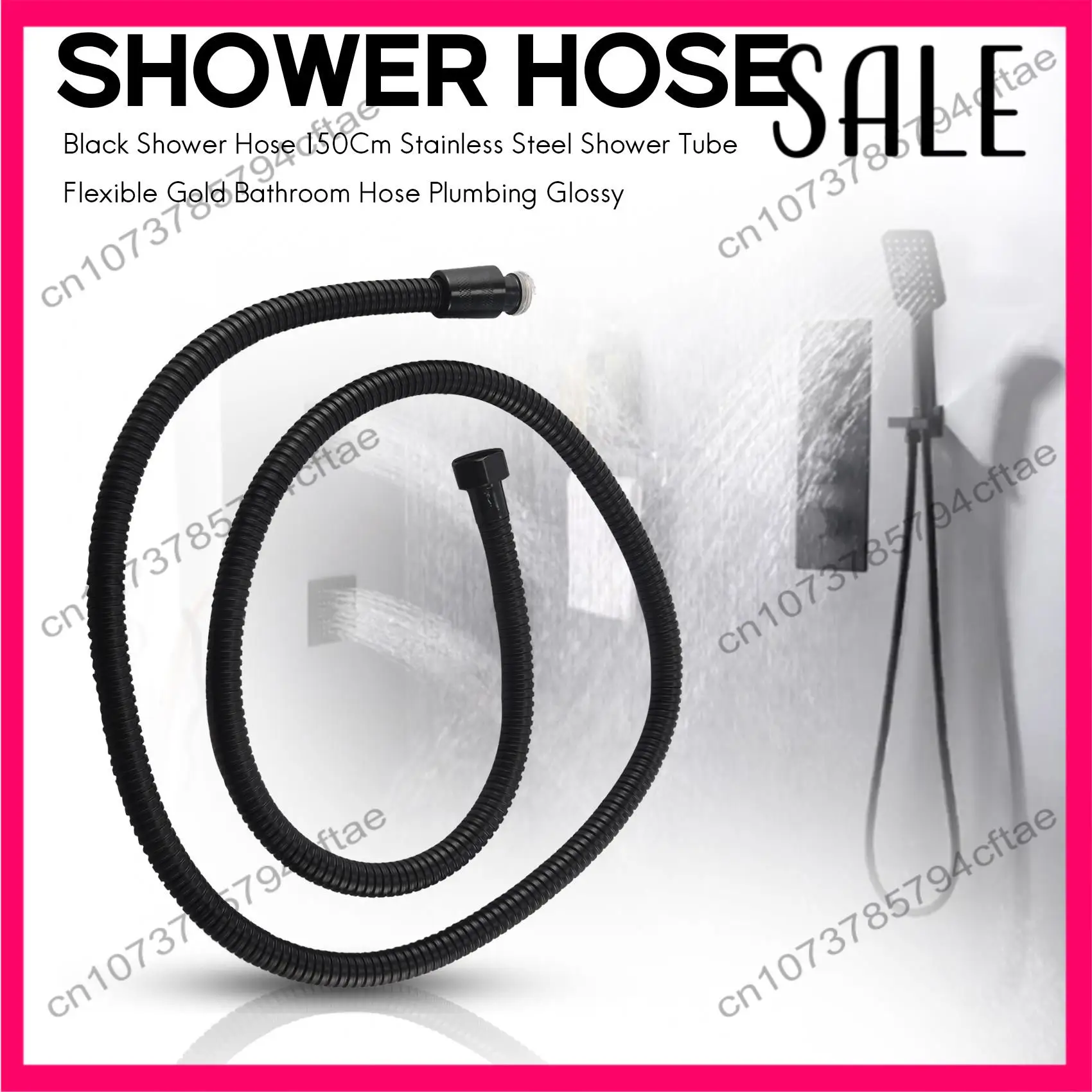 

-A12R Black Shower Hose 150Cm Stainless Steel Shower Tube Flexible Gold Bathroom Hose Plumbing Glossy