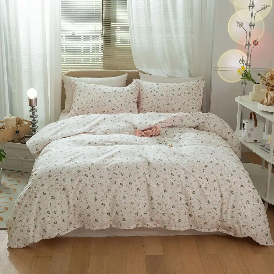 

Floral Comforter Set Full Size Garden Style Pink Floral Bedding Set Aesthetic Cottagecore Flowers Botanical Comforter Set with 2