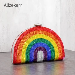 Rainbow Color Crystal Evening Clutch Bags Wedding Party Women Boutique Half Moon Rhinestone Purses And Handbags Luxury Designer