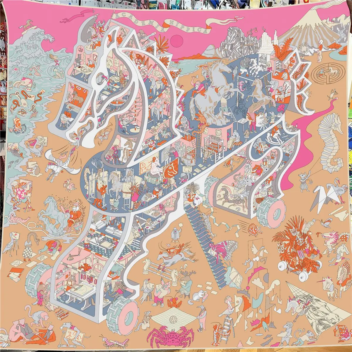 

30% шелк 70% кашемировый шарф, женский модный ручной скрученный квадратный шарф с принтом конной академии, накидки, Echarpes, платок, женский хиджаб