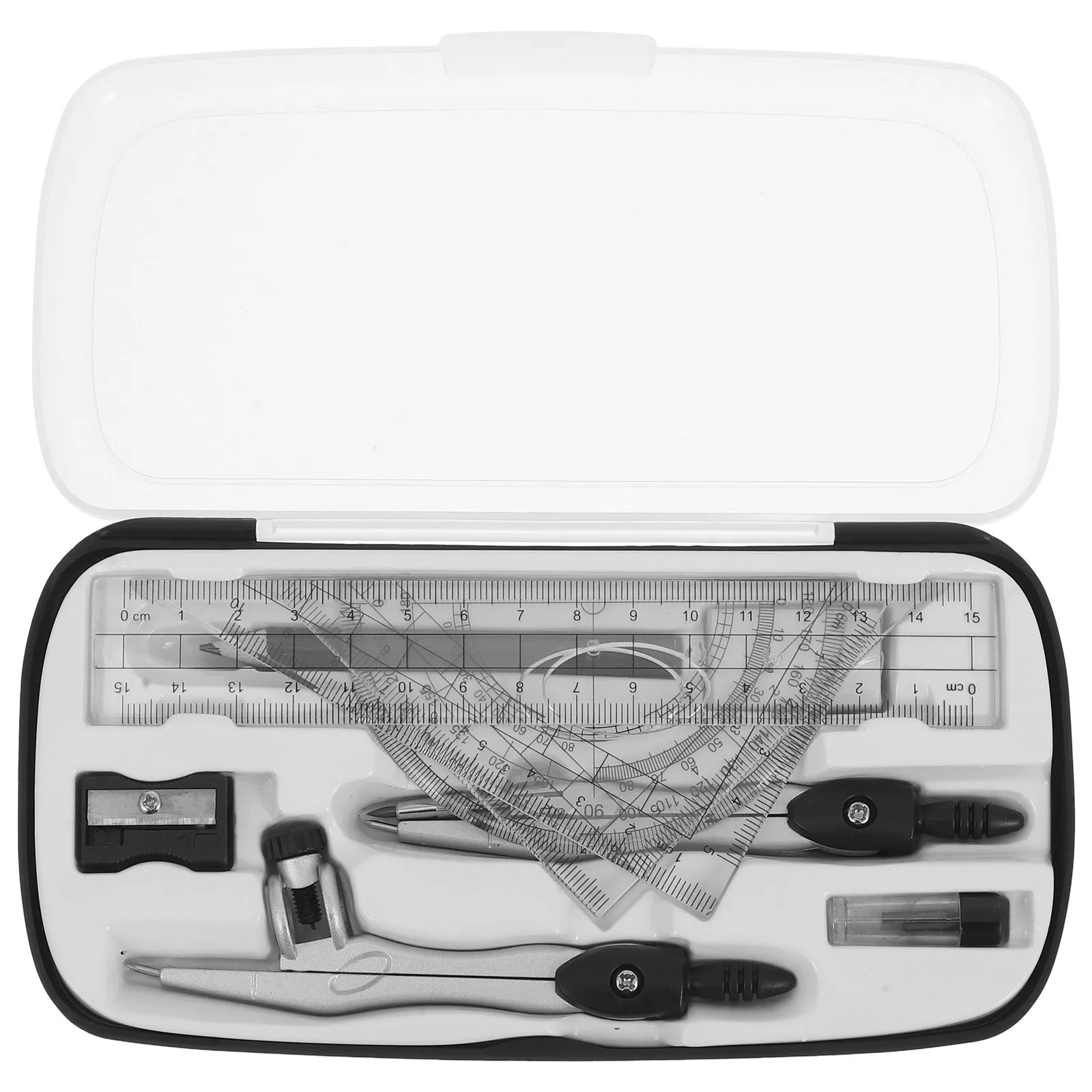 1 مجموعة 1 مجموعة البوصلة المنقلة حاكم عدة للطلاب الهندسة أدوات الرسم اللوازم المدرسية سبائك البلاستيك قياس مجموعة