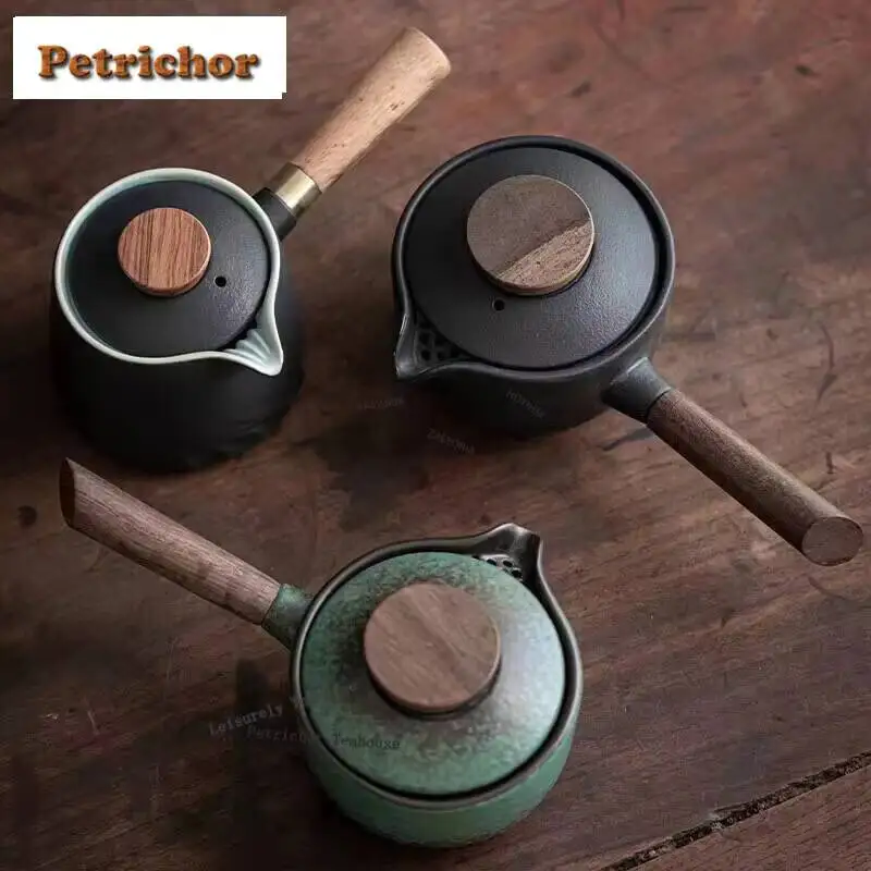 

Black Pottery Side Handle Teapot Ebony Simple Modern Household Filter Single Pot Ceramic Kung Fu Tea Set Customized Gift