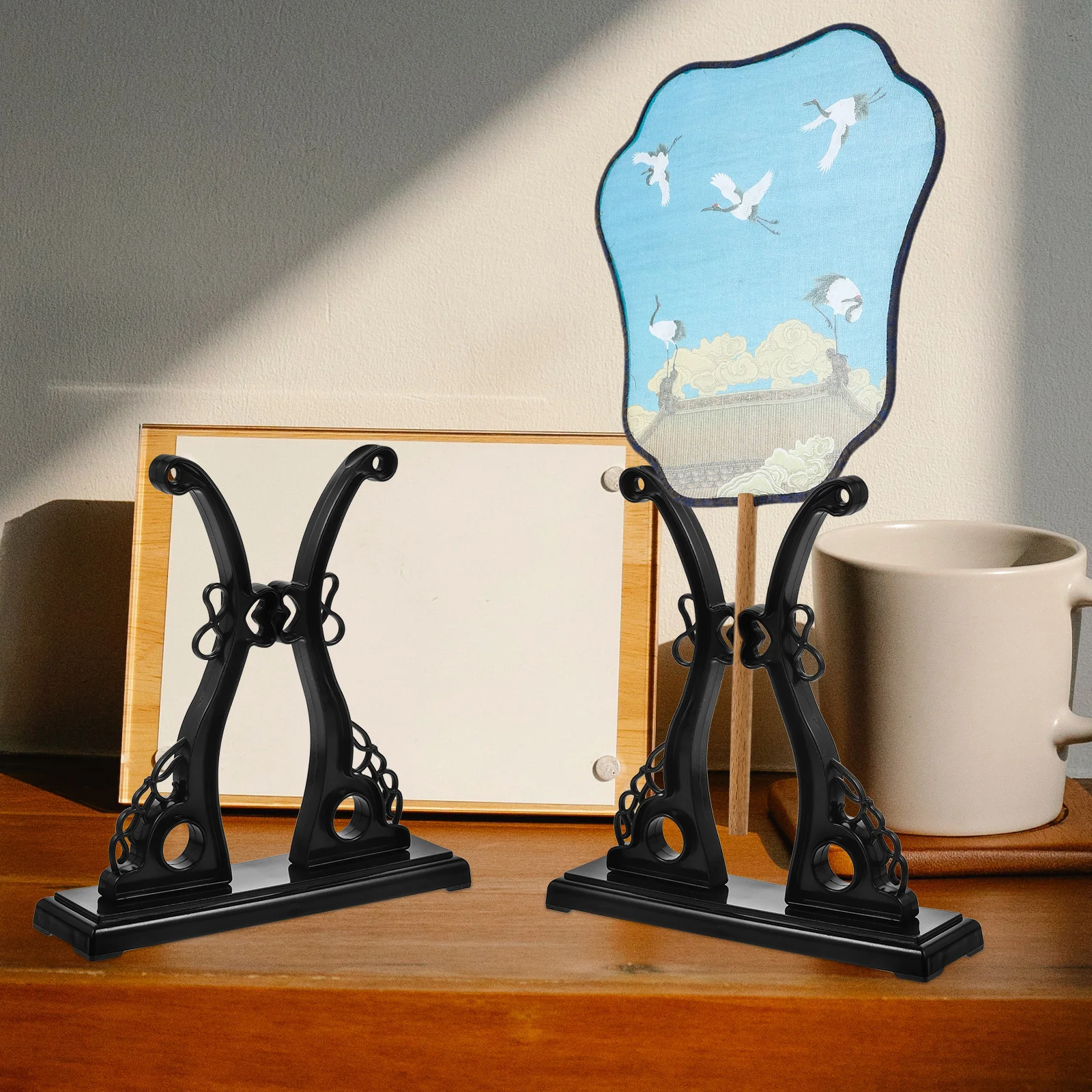 

H St Round Holder Chinese Style Black Color Compact Foldable Fans Storage Rack Decorative Arts Craft Fans