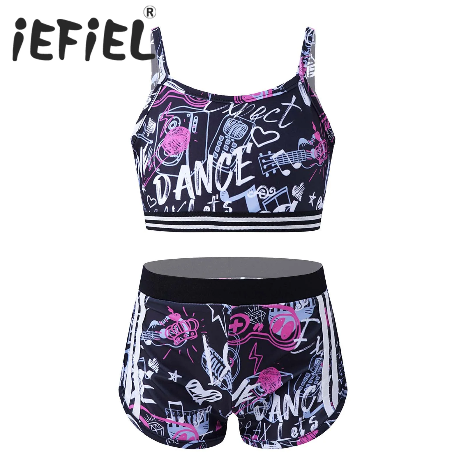 Kids Girls Sports Gymnastics Workout Outfit Ballet Dance Class Sets for Yoga Fitness Running Crop Top with Bottoms Tracksuit