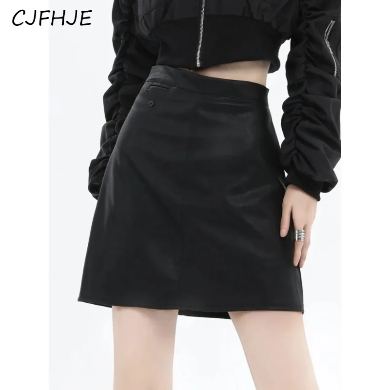 

CJFHJE New Pu Leather High Waist Mini Skirt Women Vintage Korean Fashion Versatile Women's Casual Black Skirt Spring Autumn