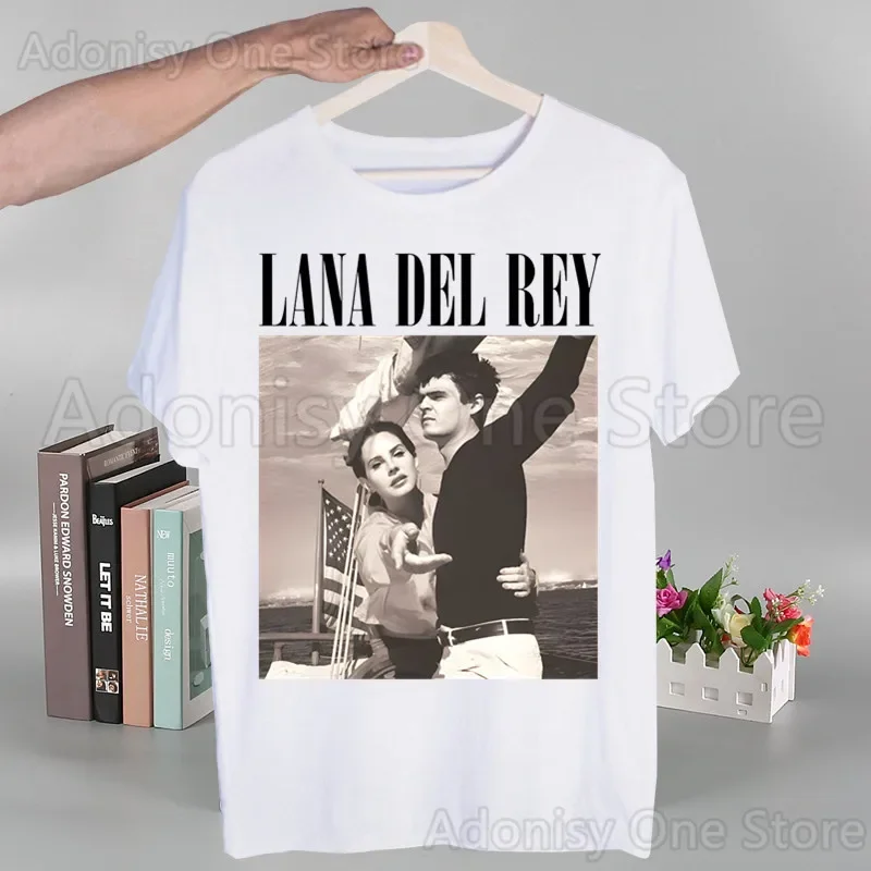 لانا ديل ري أحدث صيحات الموضة رجل التي شيرت الصيف موضة تي شيرت عادية الأبيض مضحك الكرتون تي شيرت مطبوع الهيب البوب القمم المحملة