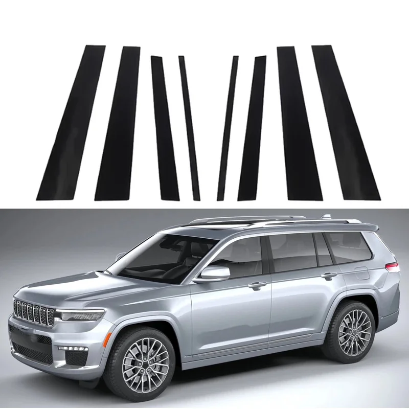 

8pcs Glossy Black Pillar Posts Fit For Jeep Grand Cherokee L（WL75）2021-2024 Window Door Trim Cover Sticker Styling